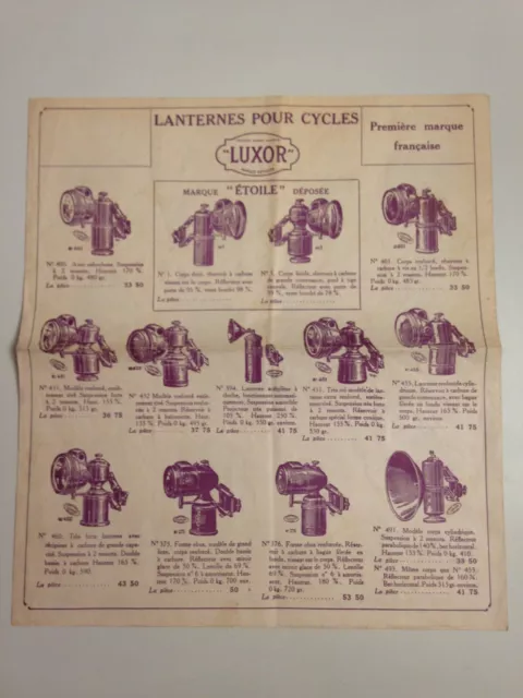 Ancien Depliant Publicitaire Lanternes Pour Cycles Luxor