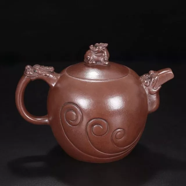 Chinese Yixing Purple Clay Teapot Zisha Ceramic Carving Dragon Teaware Collector