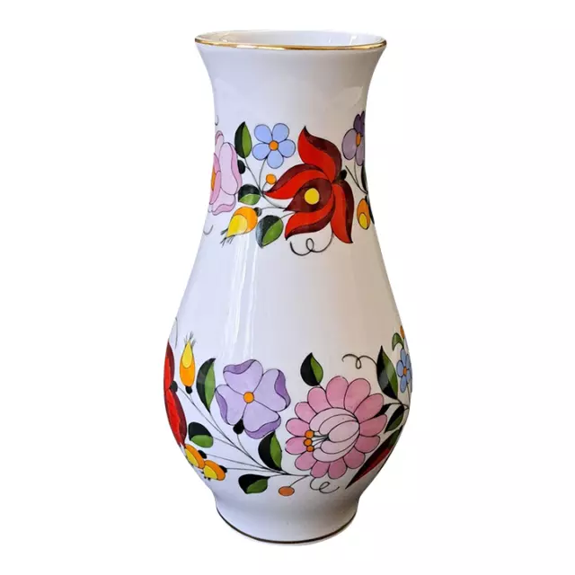 KALOCSA Hungarian Porcelain Vase Number Stamped Vintage Hand-Painted Floral 70s