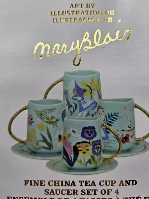 Mary Blair Alice in Wonderland 70th Anniversary 4 Teacups & Saucers Disney NEW