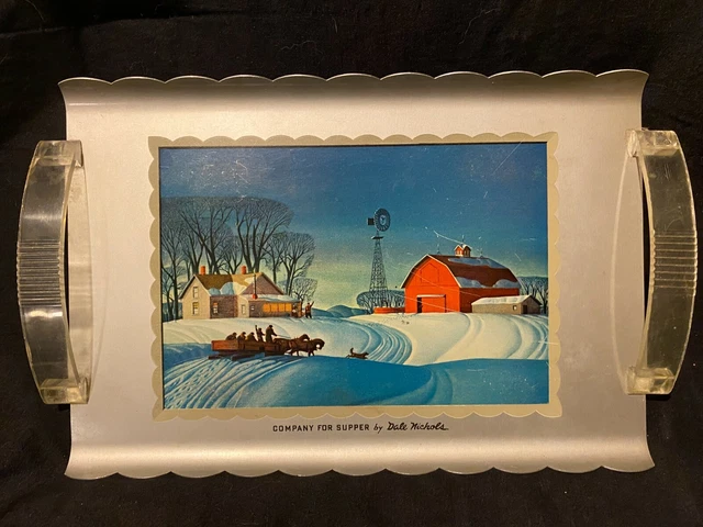MCM Aluminum Lucite Drink or Snack Tray, Company for Supper Dale Nichols, Retro
