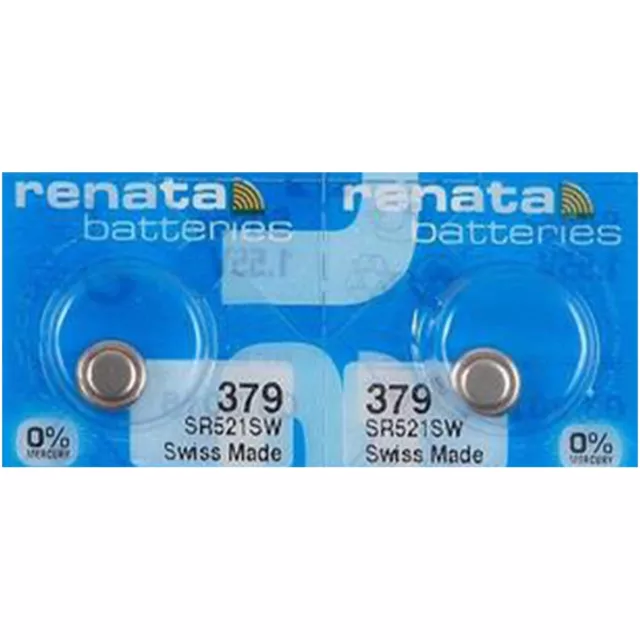 2 x Renata 379 1.55v Watch Cell Batteries SR521SW Mercury Free Silver Oxide