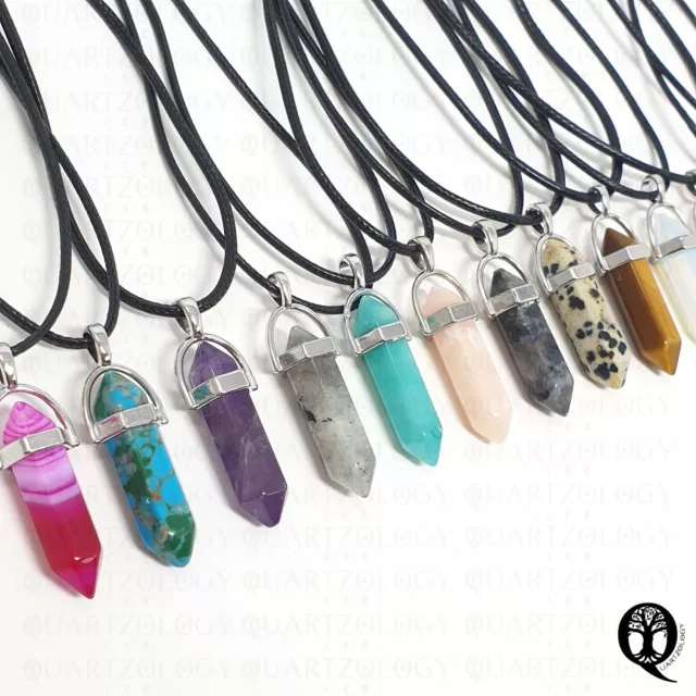 Natural Quartz Chakra Crystal Healing Point Cut Gemstone Pendant Reiki Necklace 2