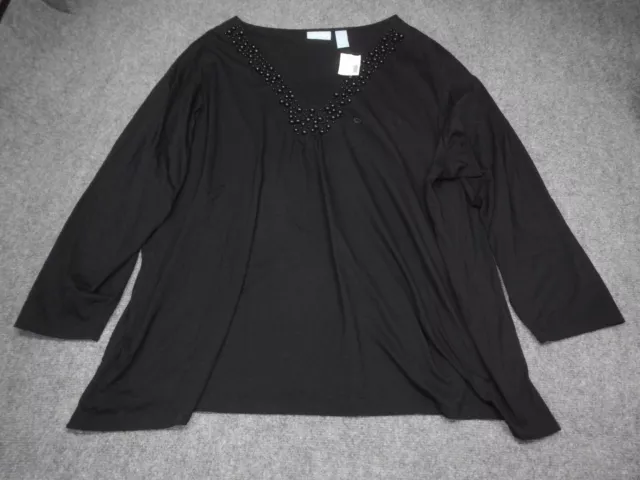 Liz & Me Tunic Top Women's Plus Size 4X Black w/ Beaded Neckline Ruffled New NWT