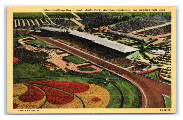 Postcard "Handicap Day" Santa Anita Park, CA Los Angeles Turf Club 1951 H25