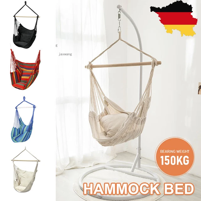 Hängesessel Hängestuhl Hängeschaukel Hängekorb Hängematte mit Kissen Beige 150kg