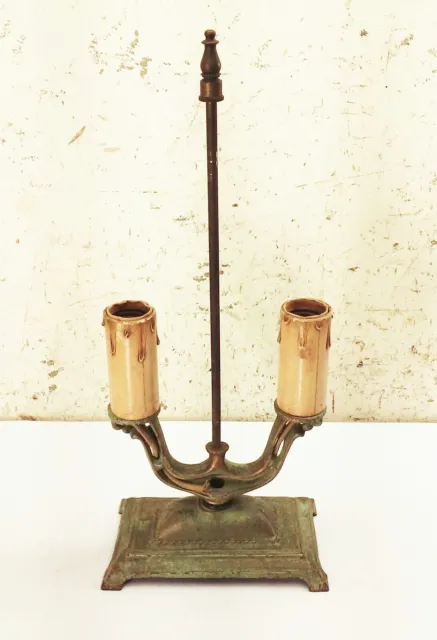 Vtg antique cast iron table desk light lamp deco nouveau 2 arm bulb socket