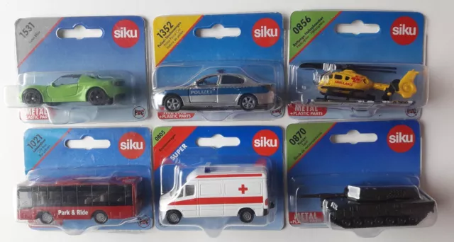 Job Lot 6x Siku Cars, Vans etc, all mint in boxes Bus, Tank, Helicopter