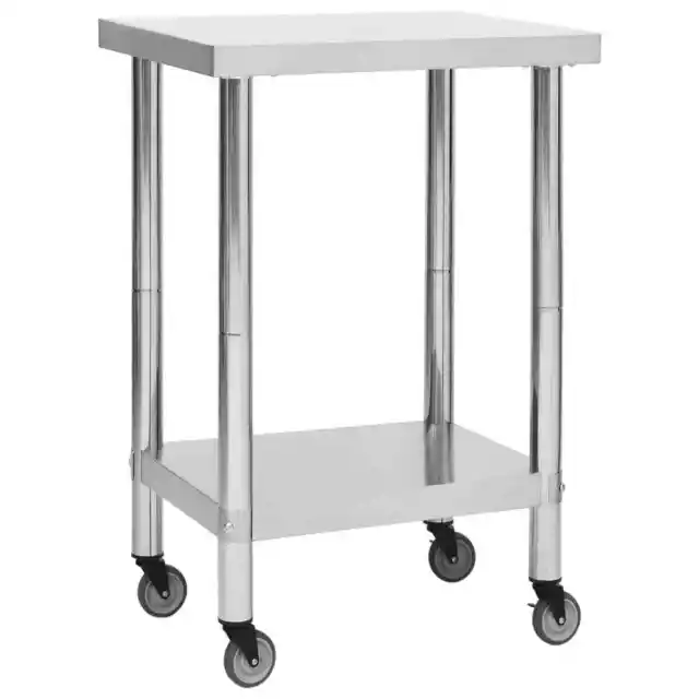 Kitchen Work Table with Wheels 60x60x85 cm Stainless Steel vidaXL