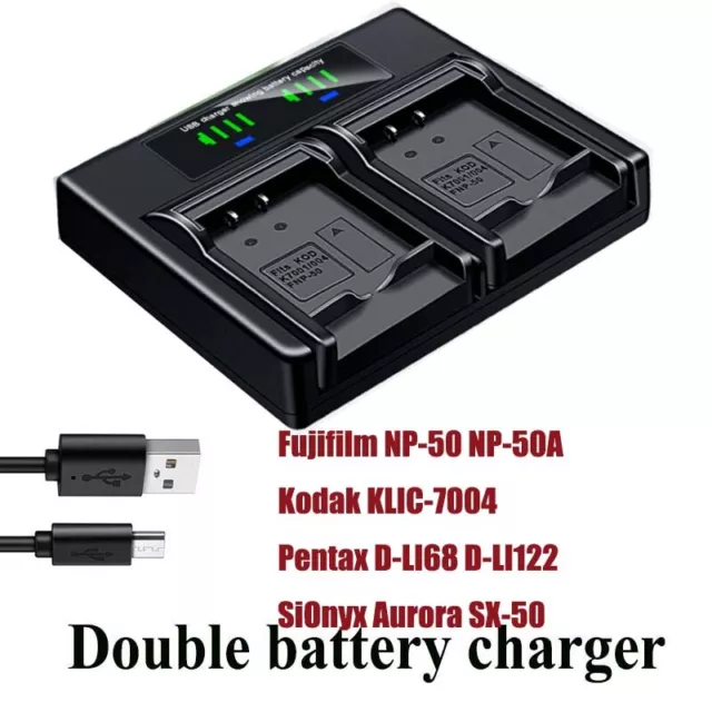 Dual Battery Charger For Kodak Pentax LI68 LI122 Optio Q10 Q-S1 V10 RICOH WG-M2
