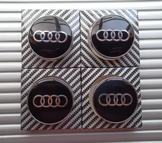 4x Audi Wheel Hub Alloy Centre Cap Set of 4 Center Caps 60mm Black / Silver