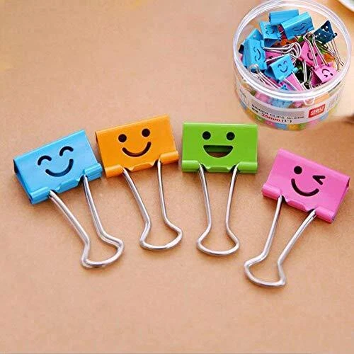 Colored Face Binder Paper Clips, 48 Pcs 1 Inch Medium Assorted Smile Bull
