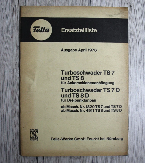 Original Fella Ersatzteilliste Turboschwader TS7 TS8 TS7D TS8D