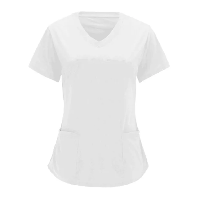 Women Scrub Nurse Shirt  Short Sleeve V-Neck Stretch Tops Plus Size Pocket Tunic