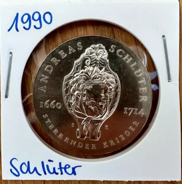 DDR 20 Mark Münze 275. Todestag Andreas Schlüter 1990, 625er Silber, Gedenkmünze