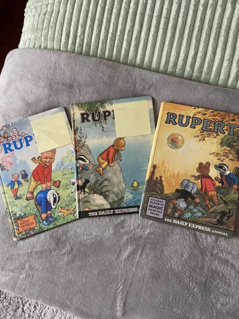 Vintage Rupert Bear Annuals. Three Books From 1950’s To 1960’s.