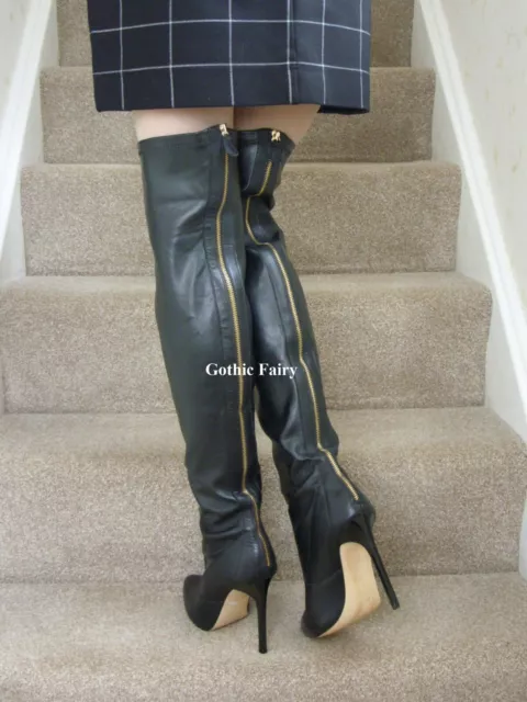 RIVER ISLAND BLACK leather mix rear zip over knee thigh boots UK 5 EU 38 70.00 PicClick UK