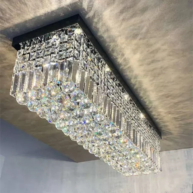 Luxury LED Rectangle Pendant Lamp Crystal Chandelier Ceiling Light Dining Room