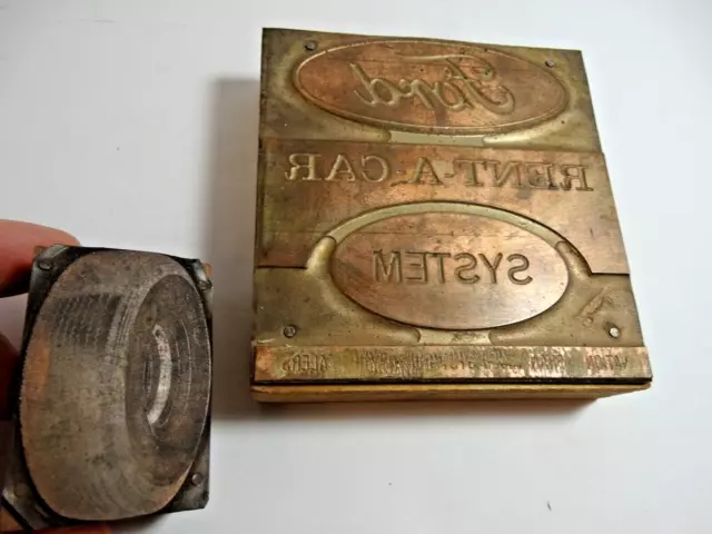Vintage FORD Oval LOGO and Dunlop Tire Printers Block Wood Metal Print Stamp