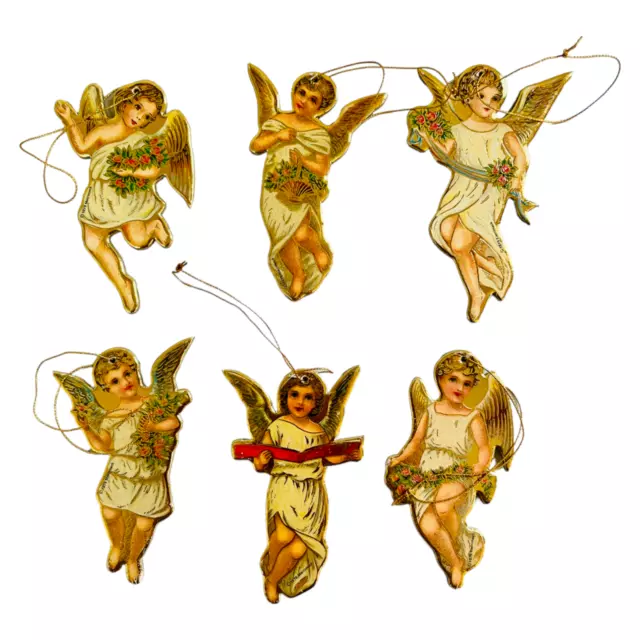 Merrimack Cardboard Ornaments Angels Lot of 6 Gold Stamped 2 Sided Vintage 1979