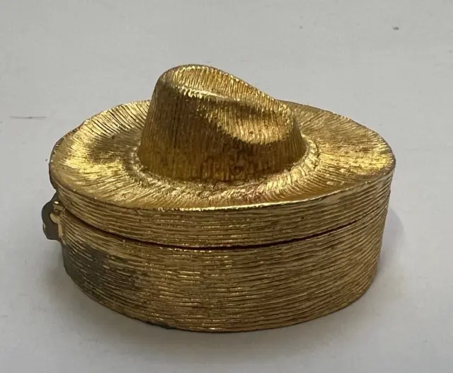 VTG Nordstrom Round Storage Hat 3" Diameter Gold Tone
