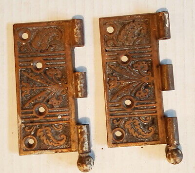 Antique Ornate Victorian Brass and Iron Door Hinges, two different partial sets