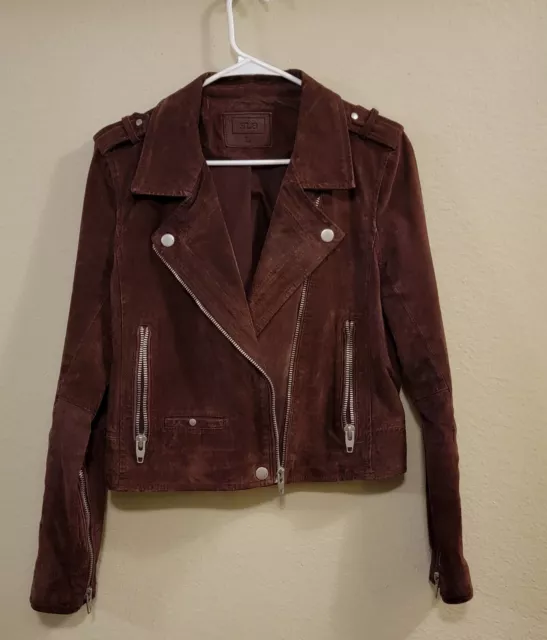 SL8 BLANK NYC Suede 100% Leather Moto Jacket Zip Asymmetric Crop SZ L Red