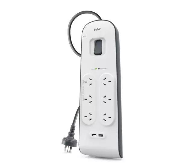 NEW Belkin 6-outlet Surge Protection Strip with 2.4 Amp USB Charging BSV604AU2M