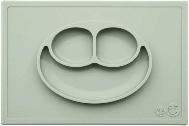Ezpz Happy Mat Sage - Placa de succión 100% silicona con mantel incorporado para + -