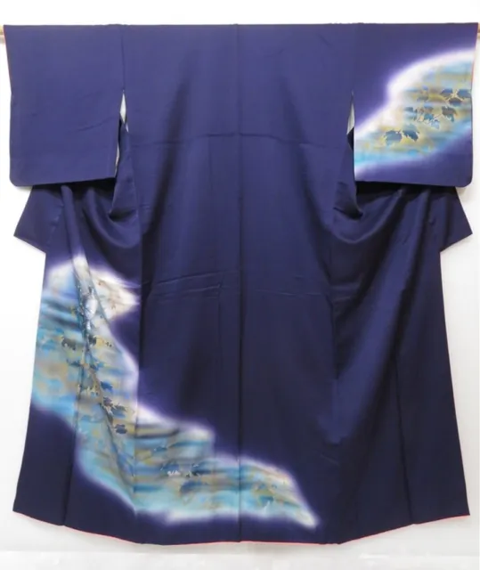 1501T02z960 Japanese Kimono Silk TSUKESAGE Navy-Purple Vase