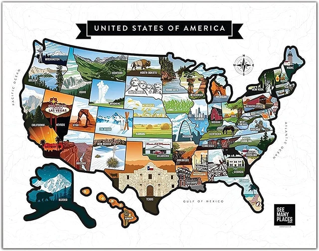 Scratch off US - USA Map - United States Travel Road Trip Tracker Frameable Prem