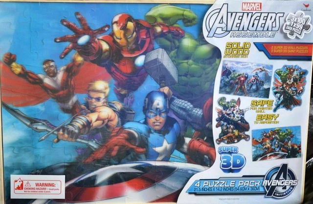 Marvel Avengers Assemble 4 3D Puzzles Pack 2 Giant Shaped 100 Pc Ea Wood Box