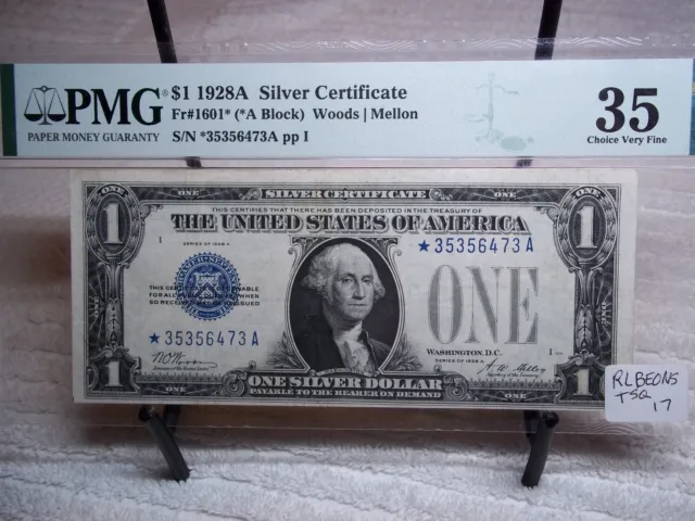 1928 A $1  STAR NOTE  Fr  1601 Funny Back Silver Certificate  PMG 35 Choice VF