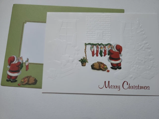 2 medias de relleno de tarjetas de felicitación de Navidad de Santa con sobre a juego
