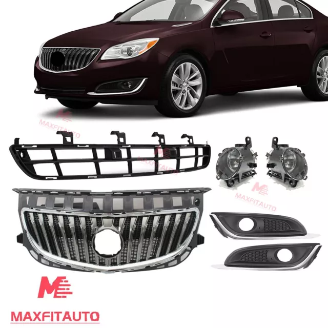 Fits 2014-2017 Buick Regal Front Upper/Lower Grille Fog Lamps/ Bezels Set 6pcs