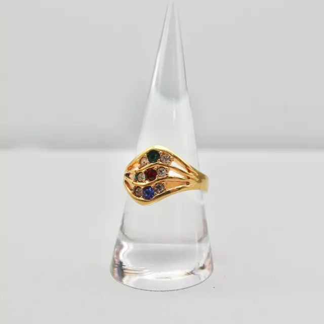 Avon Ring Cocktail Crystal Multi Row Jewel Tones Gold Tone Band Setting Size 9
