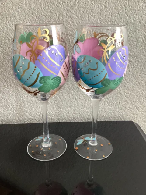 Pier 1 Hand-Painted Easter Egg Wine Glasses, Set Of 2