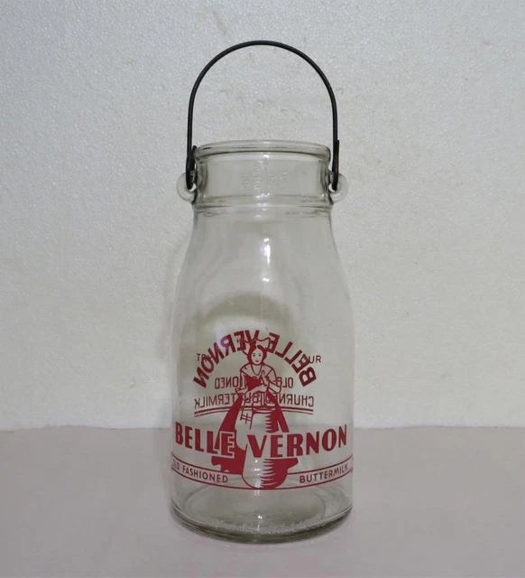 Vintage "BELLE VERNON" Dairy 1 Gallon Milk Bottle Jar Churned Buttermilk 12"