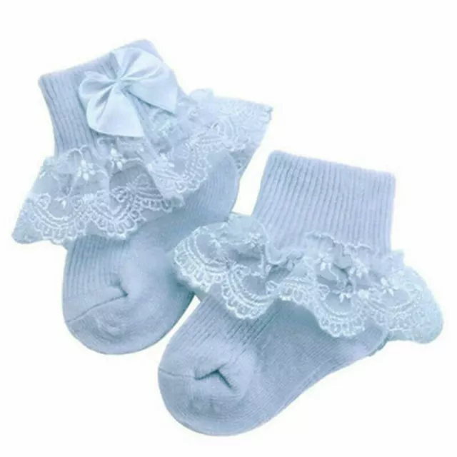 Kids Ankle Sock Baby Girls Frilly Bow Lace Cotton Socks Infant Newborn Toddler 3