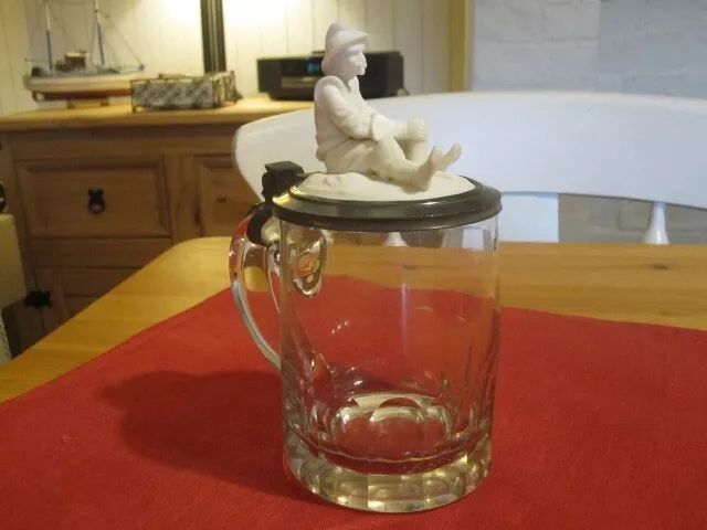 Vintage Glass/Pewter Tankard with Don Quixote Figure – Unique/Rare