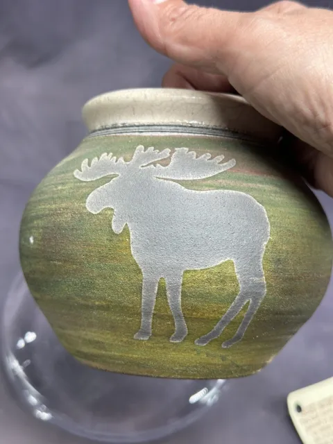 Raku Jeremy Diller Art Pottery Moose Iridescent Raku Vase Pot Signed