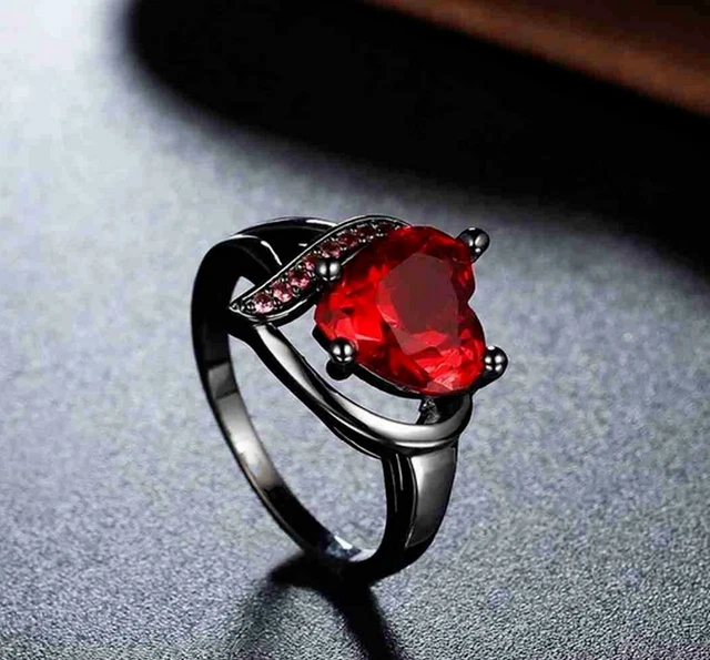 2 Ct Heart Cut Lab-Created Garnet Women Engagement Ring 14K Gold Plated Silver
