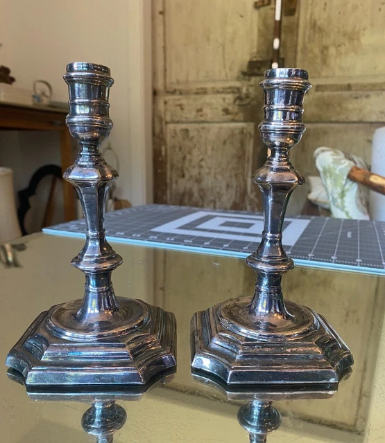 Vintage Williamsburg Stieff Silverplate  Pair of Candle Sticks #J-2 6.5"Height