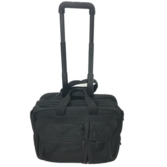 TUMI Black Ballistic Nylon Alpha Wheeled Rolling Expandable Briefcase Bag 2206D3