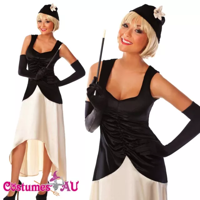 Ladies Black Flapper Gatsby Costume 20s 1920s Chicago Gangster 20's Fancy Dress