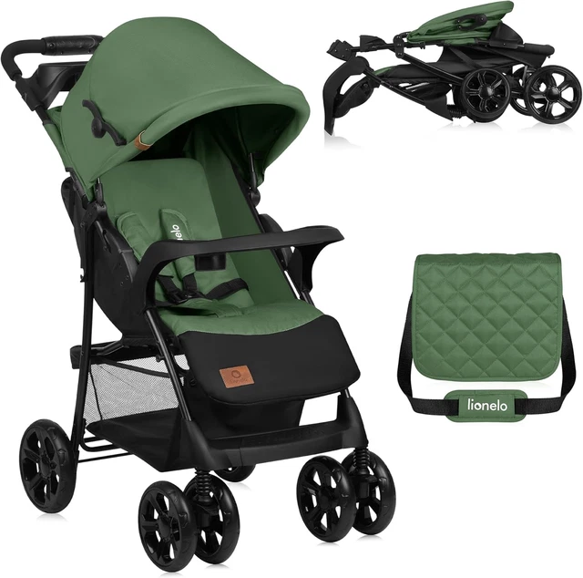 Passeggino LIONELO Zoey Fino A 15 Kg | Cappottina XXL UPF 50+, Ruote In Schiuma EVA, Posizione Sdraiata, Zanzariera Inclusa