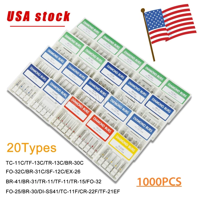 1000X Dental Diamond Burs F/ High Speed Handpiece Turbine FG 1.6mm W