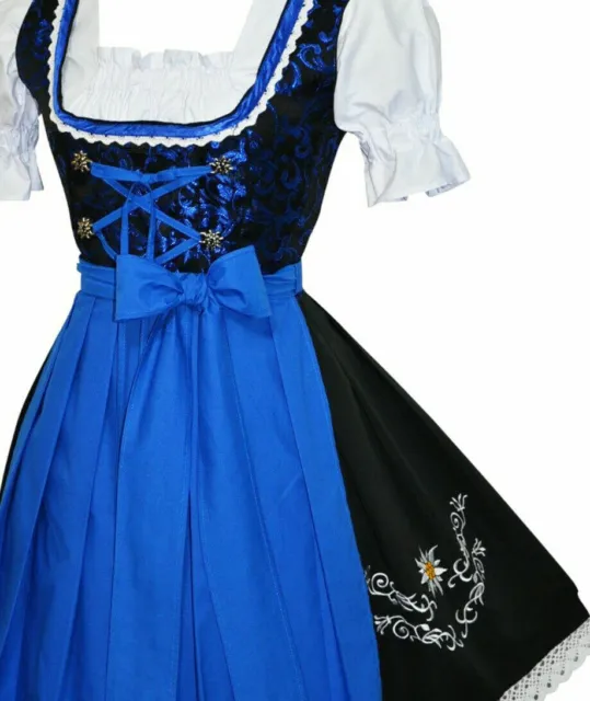 M 10 Women Dirndl German Dress Short Oktoberfest Blue EMBROIDERED XS S M L XL