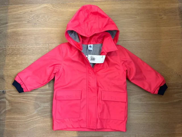 PETIT BATEAU Pink Waterproof Wax Rain Coat Jacket Hood 18 Months New With Tags