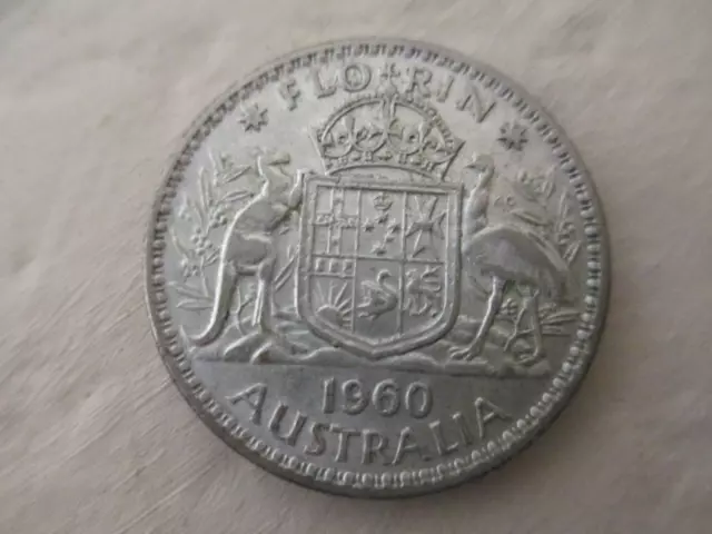 1960 Australia One Florin Silver Coin Queen Elizabeth II